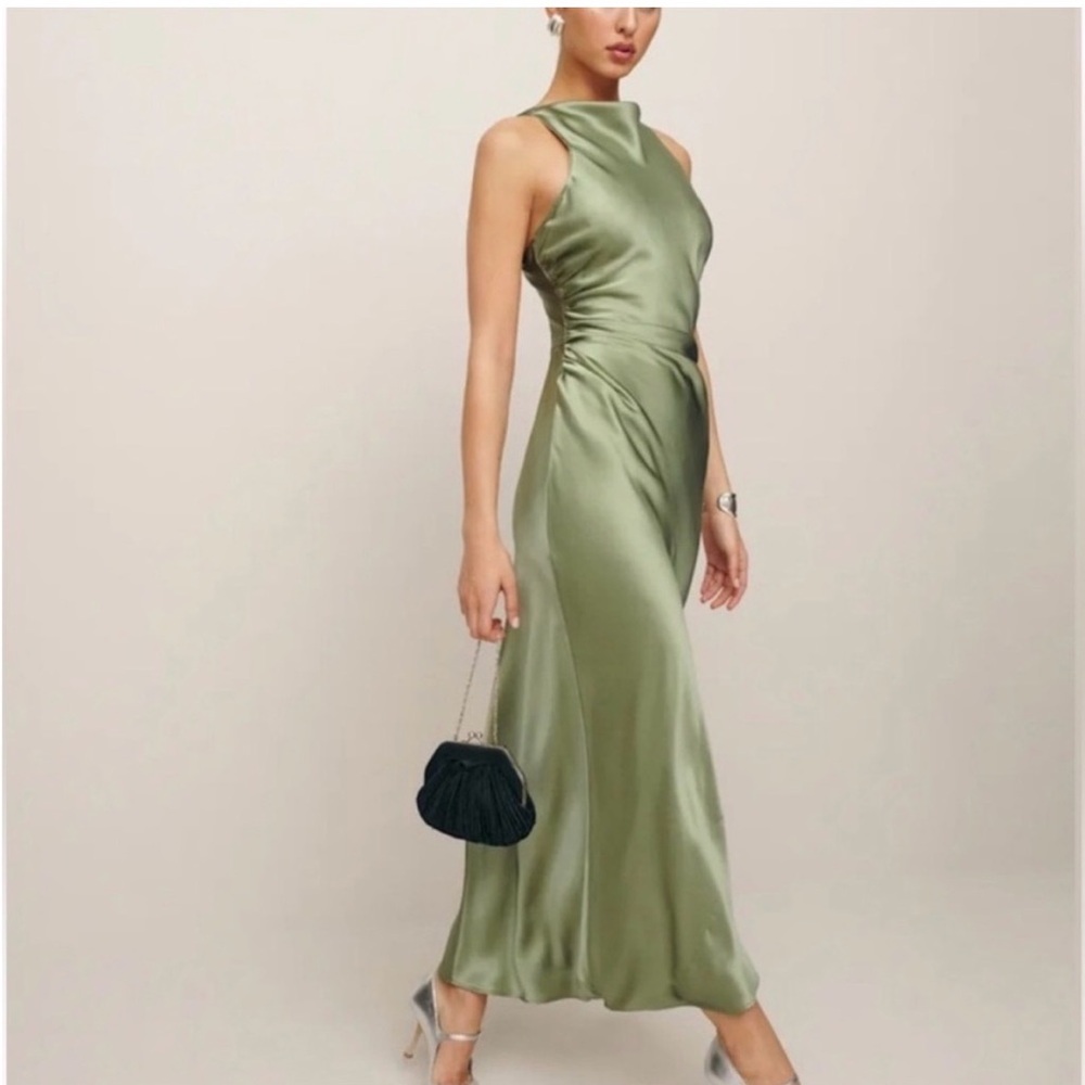 NWT • Reformation Casette silk dress in artichoke